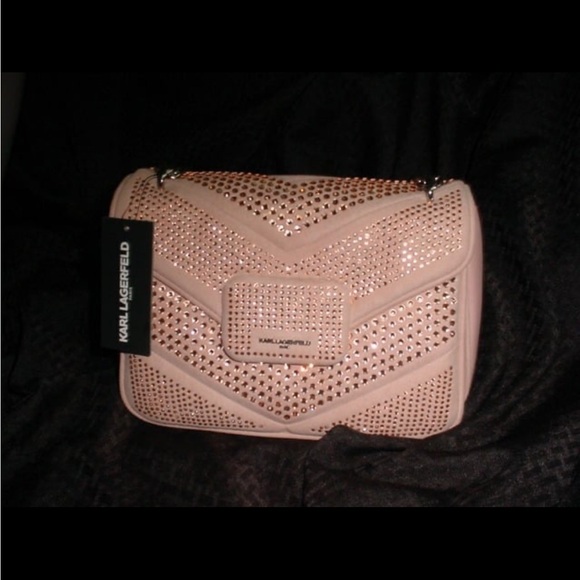 KARL LAGERFELD NWT Rhinestone BLING Shoulder Fleur Bag - Picture 2 of 7